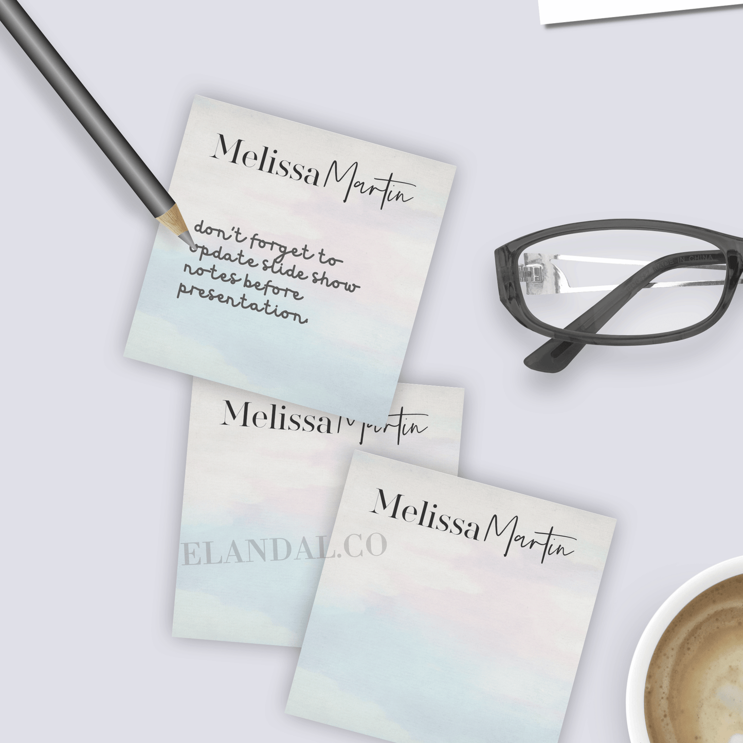 Personalized Watercolor Sticky Notes - Custom Office Stationery
