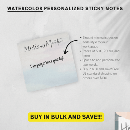 Personalized Watercolor Sticky Notes - Custom Office Stationery