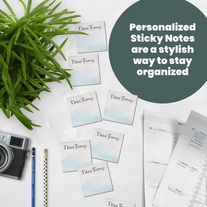 Personalized Watercolor Sticky Notes - Custom Office Stationery
