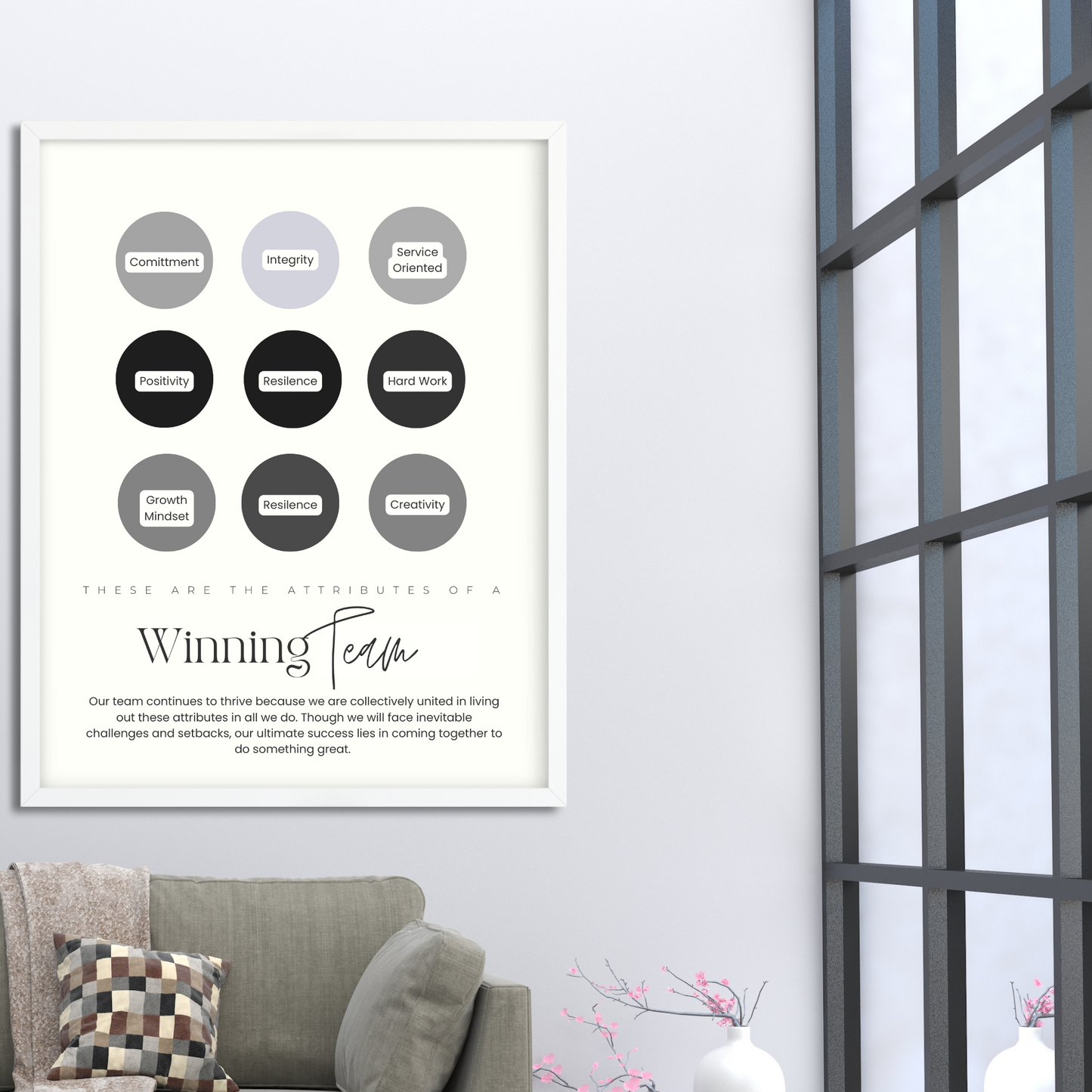 Attributes of a Winning Team Framed Team Building Wall Art