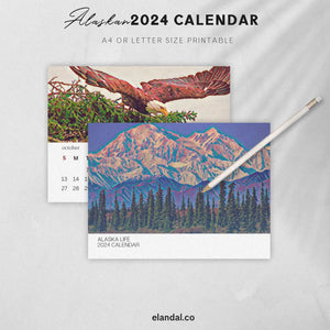 2024 Printable Alaska Illustrated Landscape Calendar