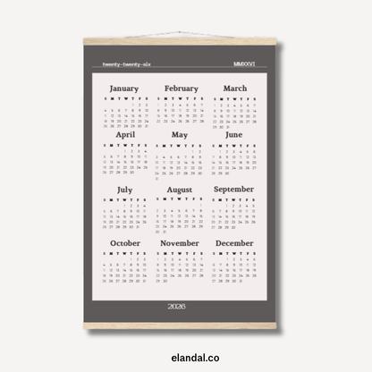 2026 Slate Grey Bordered Off White Print Poster Calendar with Hangers