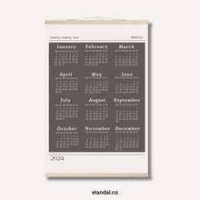 Load image into Gallery viewer, 2024 Slate Grey Poster Calendar - Light Border with Hangers