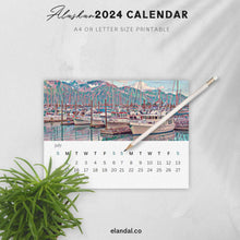 Load image into Gallery viewer, 2024 Printable Alaska Illustrated Landscape Calendar