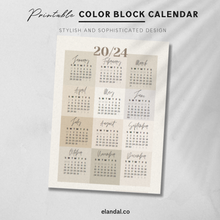 Load image into Gallery viewer, Printable 2024 Neutral Color Block Poster Calendar