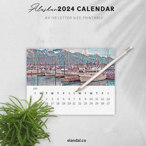 2024 Printable Alaska Illustrated Landscape Calendar