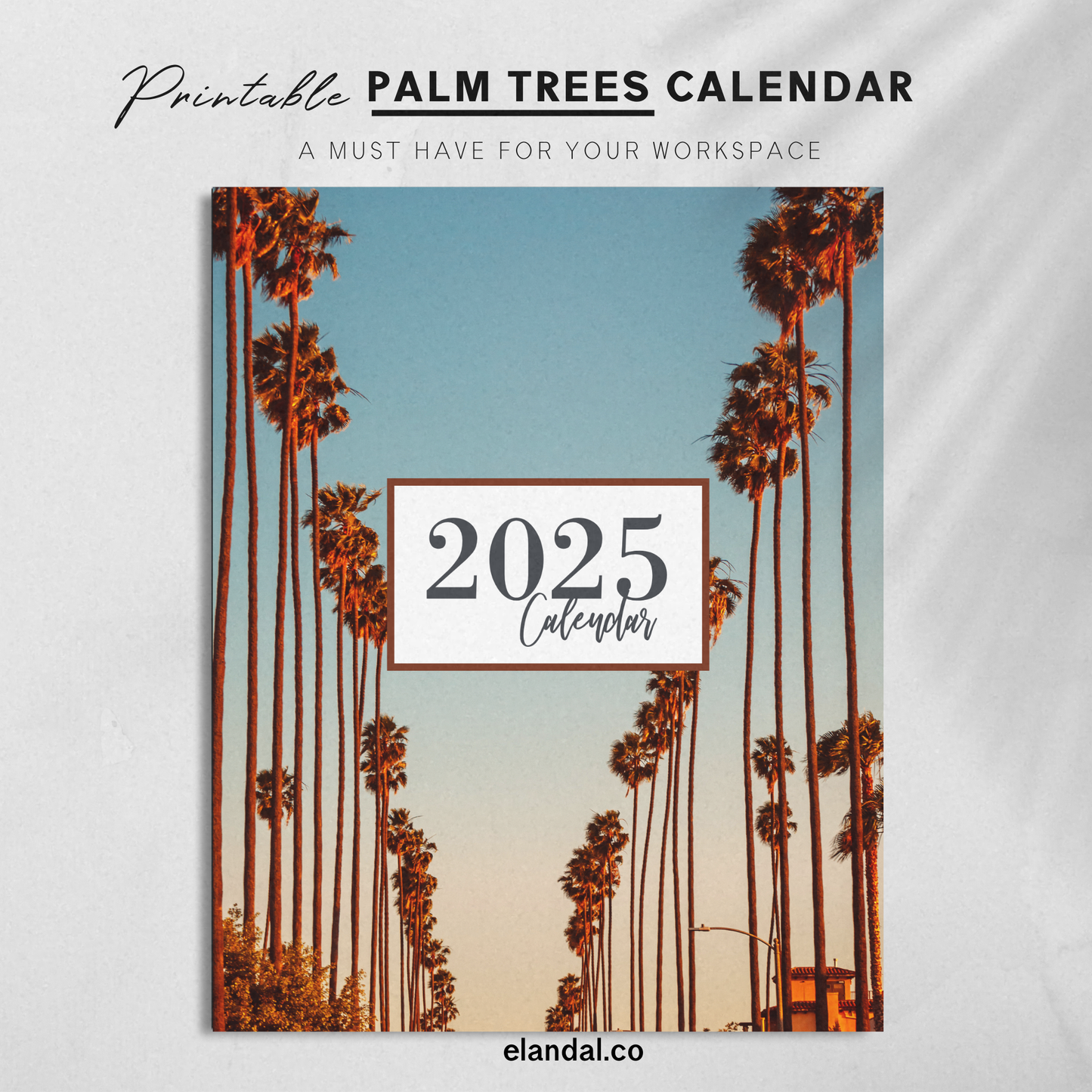 Calendario vertical de palmeras para imprimir en 2025