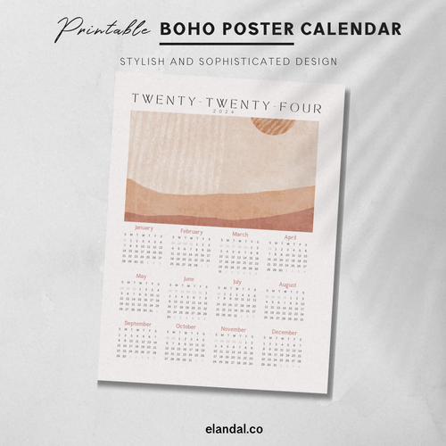 2024 Printable Boho Poster Calendar