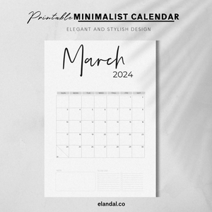 2024 Printable Minimal Vertical Calendar, Desk 12-Month Calendar, Stylish Office Decor