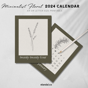 2024 Printable Minimalist Boho Floral Printable Vertical Calendar