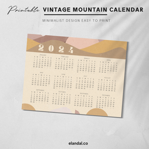 2024 Printable Vintage Illustrated Mountains Landscape Calendar