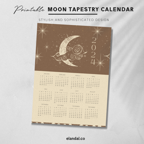 2024 Printable Moon Tapestry Poster Calendar