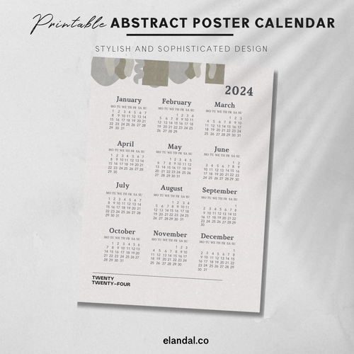 2024 Printable Abstract Minimalist Poster Calendar