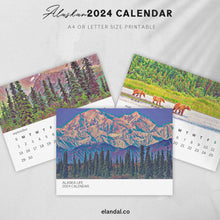 Load image into Gallery viewer, 2024 Printable Alaska Illustrated Landscape Calendar