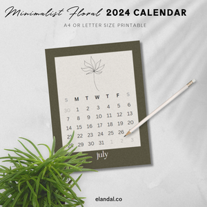 2024 Printable Minimalist Boho Floral Printable Vertical Calendar