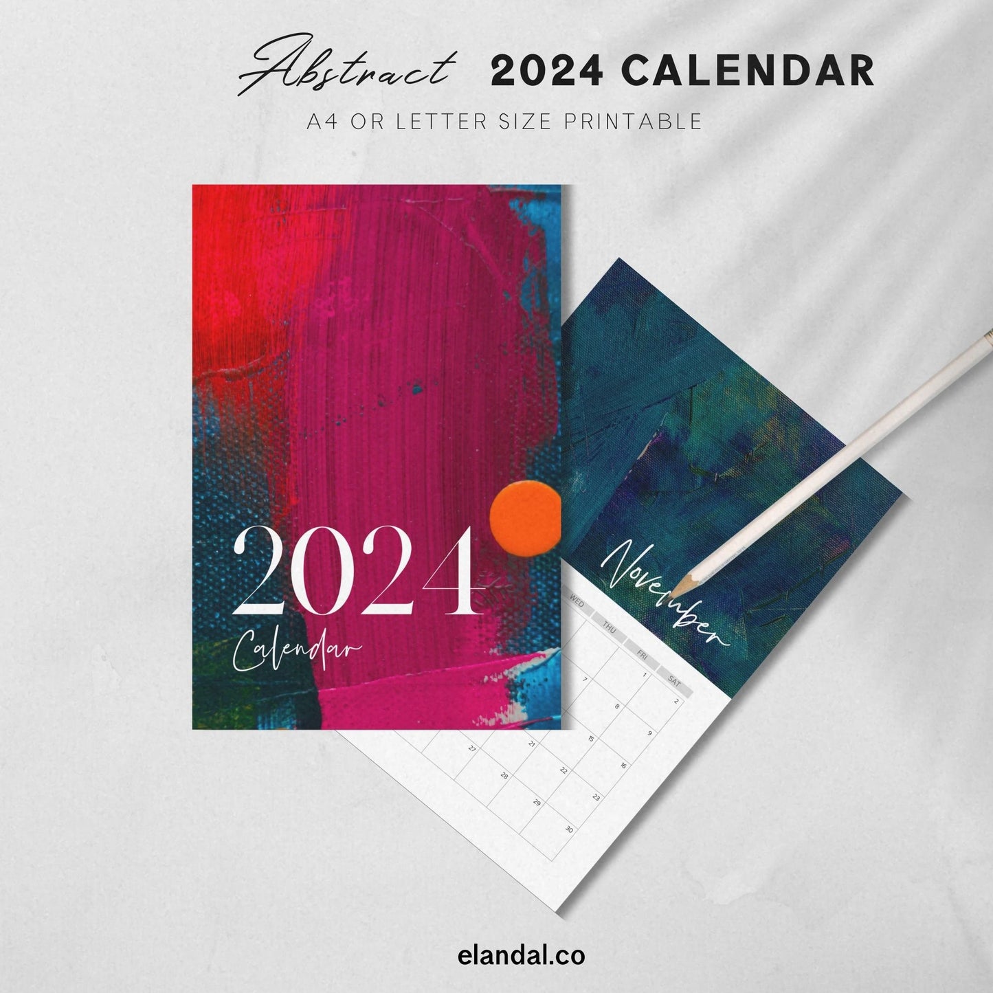 Calendario mensual vertical imprimible de arte abstracto 2025