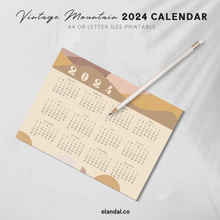 Load image into Gallery viewer, 2024 Printable Vintage Illustrated Mountains Landscape Calendar