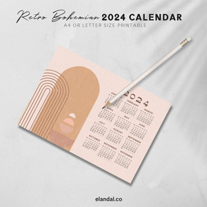 2024 Printable Retro Bohemian Landscape Poster Calendar
