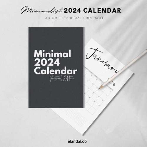 2024 Printable Minimal Vertical Calendar, Desk 12-Month Calendar, Stylish Office Decor