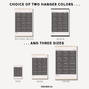 2024 Slate Grey Poster Calendar - Light Border with Hangers