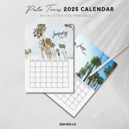 Calendario vertical de palmeras para imprimir en 2025