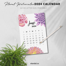Load image into Gallery viewer, 2024 Printable Floral Watercolor Wall Calendar