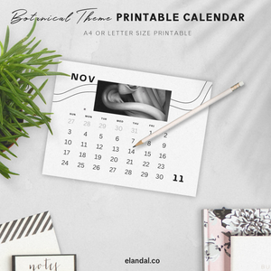 2024 Printable Black and White Botanical Landscape Calendar