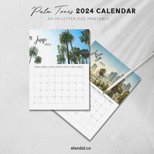 2024 Printable Palm Tree Vertical Calendar