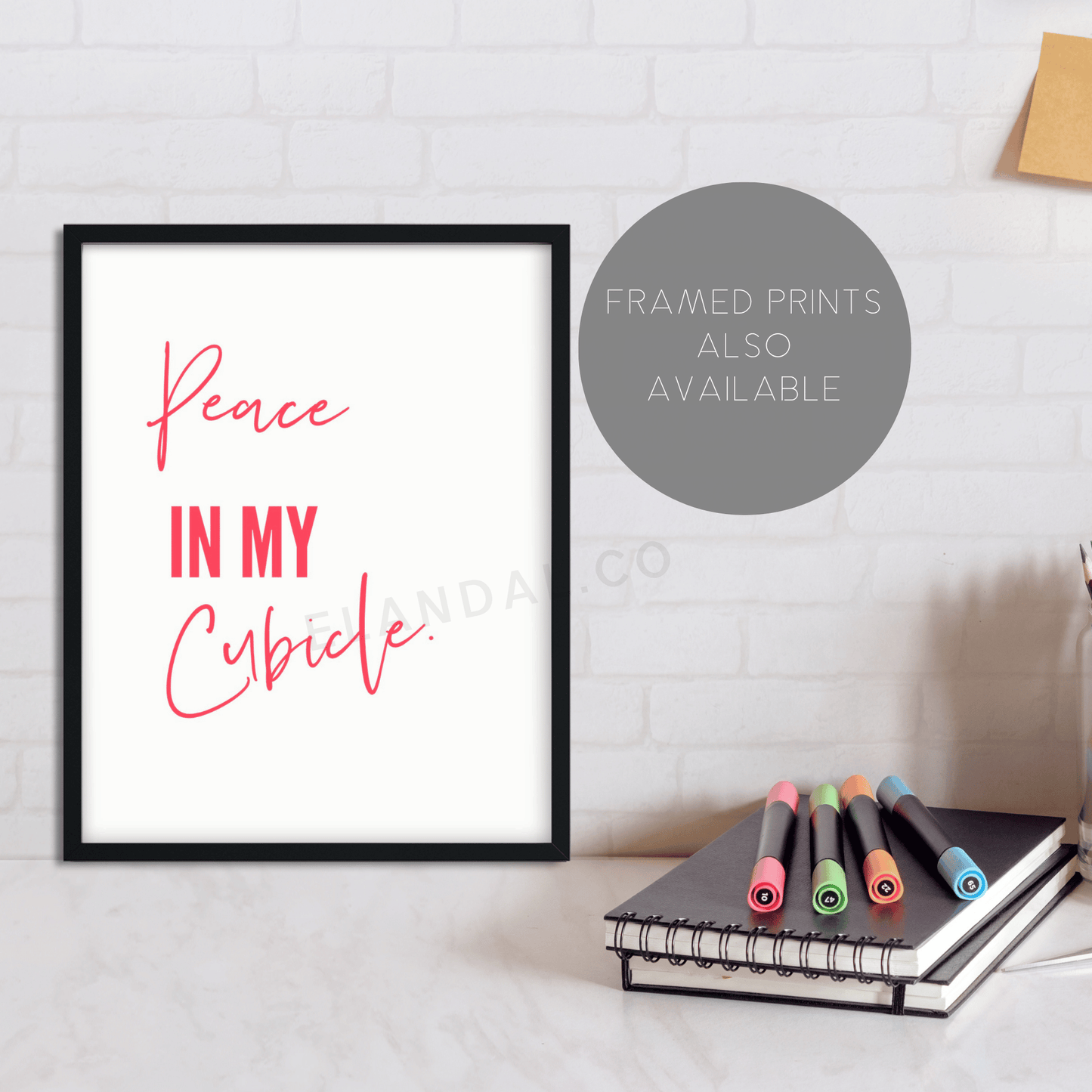Peace in My Cubicle Pink Special Edition Printable Workspace Wall Decor, Office Wall Artwork,