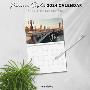 2024 Printable Parisian Sights Paris Photo Calendar