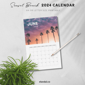 2024 Printable Sunset Beaches Calendar