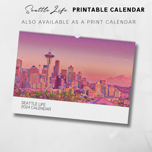 2024 Printable Seattle Life Illustrated Landscape Calendar