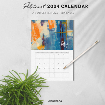 Calendario mensual vertical imprimible de arte abstracto 2025