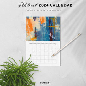 2024 Abstract Art Printable Vertical Monthly Calendar with Task List and Notes