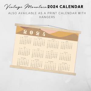 2024 Printable Vintage Illustrated Mountains Landscape Calendar