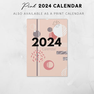 2024 Printable Pink Abstract Design Calendar