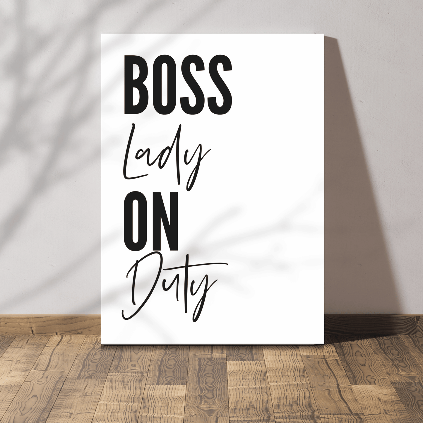Póster inspirador sin marco Boss Babe on Duty para espacios de trabajo y oficina