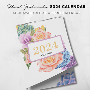 2024 Printable Floral Watercolor Wall Calendar