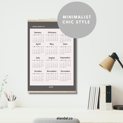 2026 Slate Grey Bordered Off White Print Poster Calendar with Hangers