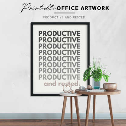 Productive and Rested Printable Wall Art, Office and Cubicle Decor