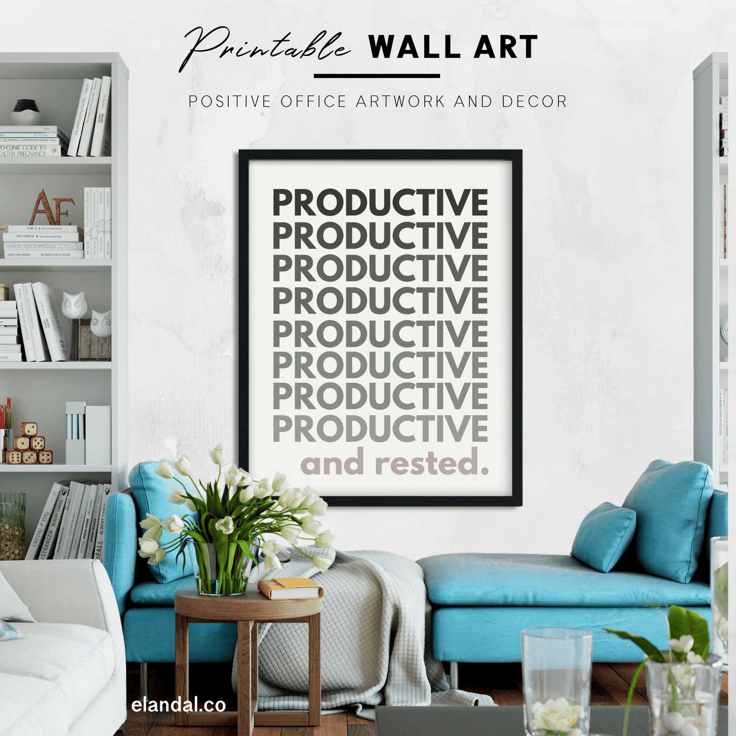 Productive and Rested Printable Wall Art, Office and Cubicle Decor