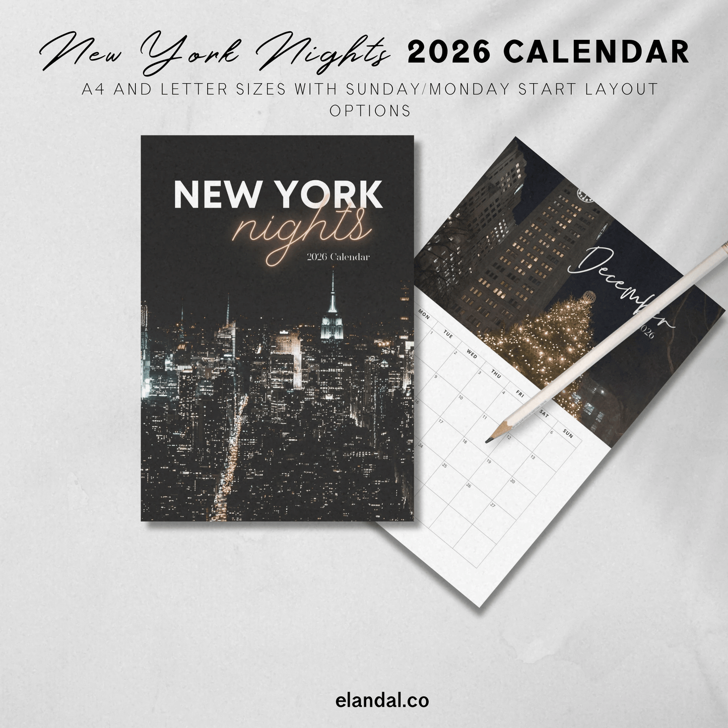 2026 Printable New York City Nights Calendar