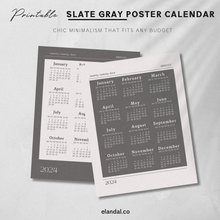 Load image into Gallery viewer, Printable 2024 Slate Gray Poster Calendar, Available in 2 Sizes, Instant Download