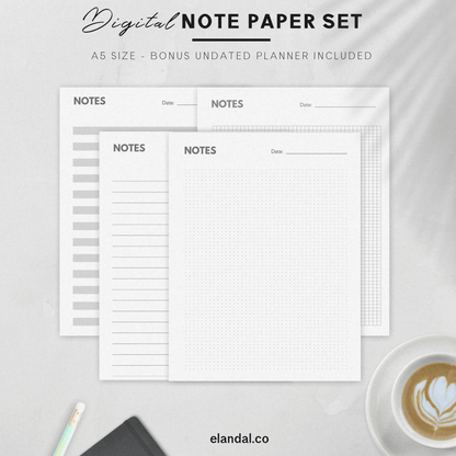 Insertos de papel para notas imprimibles tamaño A5
