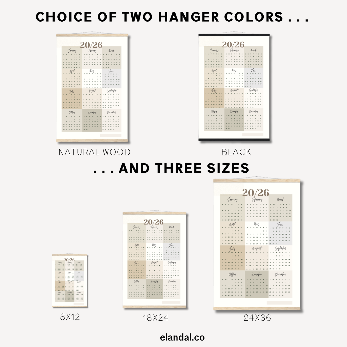 2026 Print Neutral Color Block Poster Calendar with Hangers