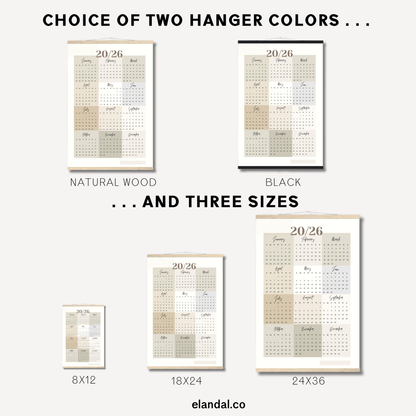 2026 Print Neutral Color Block Poster Calendar with Hangers