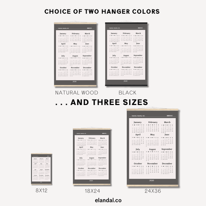 2026 Slate Grey Bordered Off White Print Poster Calendar with Hangers