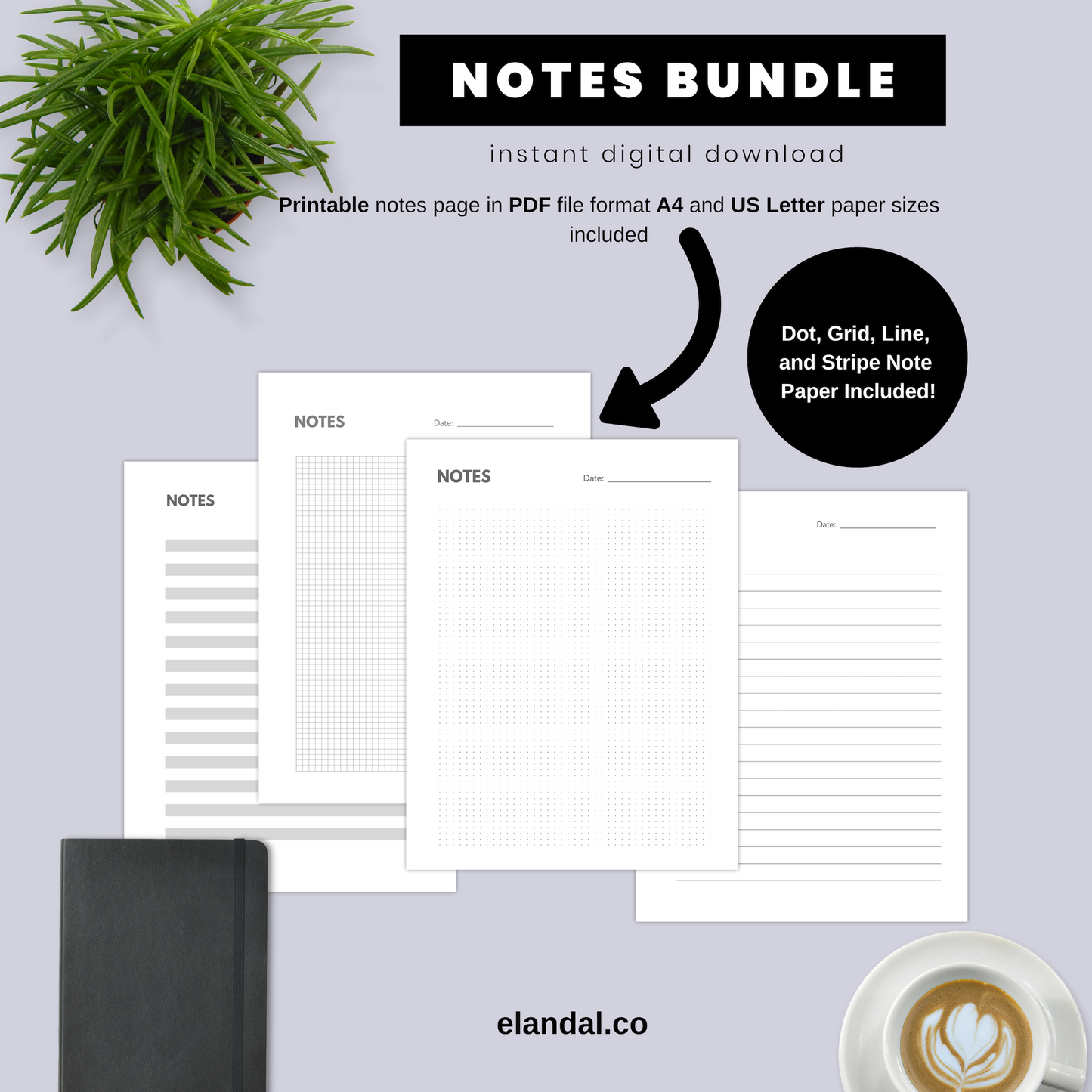 Printable Note Paper Bundle for Print and Digital Planners
