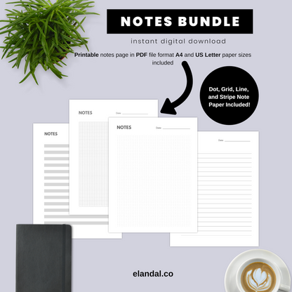 Printable Note Paper Bundle for Print and Digital Planners