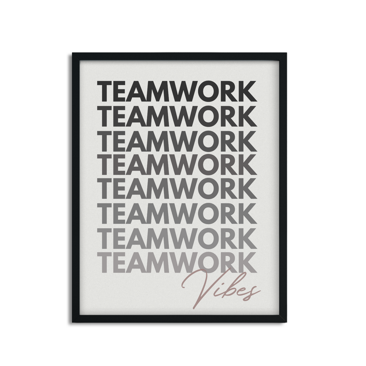 Póster enmarcado con texto "Teamwork Vibes", elegante decoración de pared para oficina, disponible en 3 tamaños